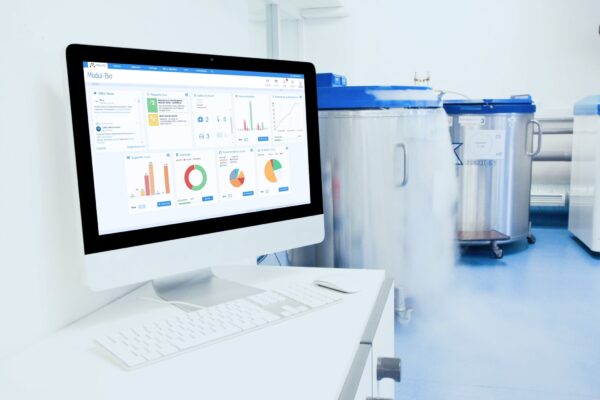 The picture of a computer in a laboratory.