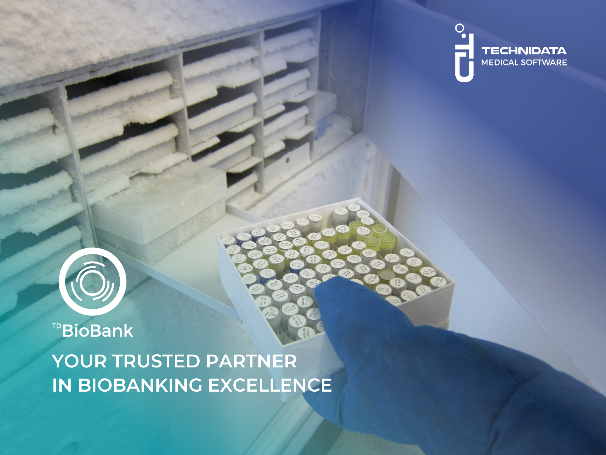 A picture of hands handling samples in a lab featuring the TECHNIDATA logo